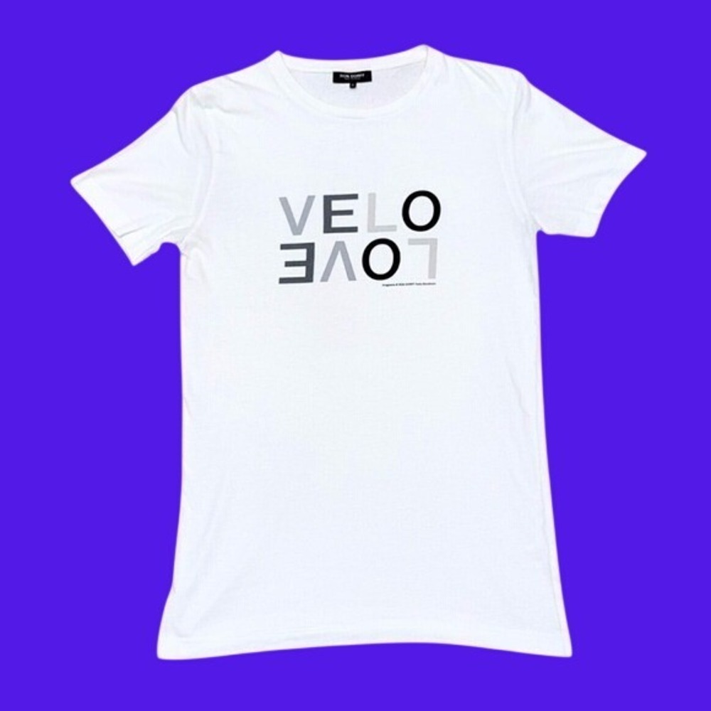 RON DORFF LOVE VELO Graphic Tee White Gray Black Minimalist Scandi | Unisex Sz S